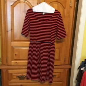 Navy blue and red striped dress
